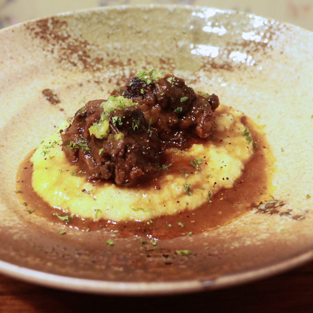 Oxtail osso bucco with polenta and gremolata