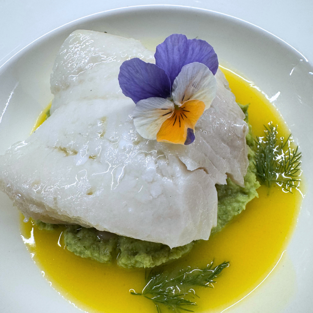 Oil poached halibut